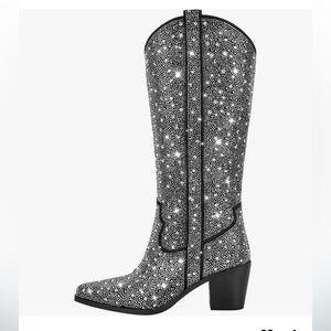 Women Wide Calf Glitter Rhinestone Cowgirl Boots